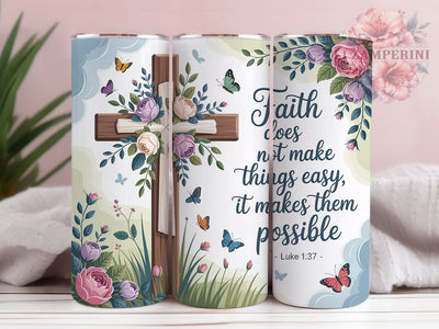 Floral Cross Luke 137 20oz Tumbler, Christian Scripture, Luke 137, Faith Theme, 20oz Wrap, Sublimation Design, PNG File Sublimation Li Zamperini 