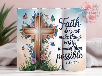 Floral Cross Luke 137 20oz Tumbler, Christian Scripture, Luke 137, Faith Theme, 20oz Wrap, Sublimation Design, PNG File Sublimation Li Zamperini 