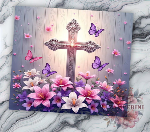 Floral Cross Tumbler, Christian Sublimation Wrap, 20oz Faith Drinkware, Religious Tumbler Design, Inspirational Cross Art, Bible Verse Tumbler, Digital Download Sublimation Li Zamperini 