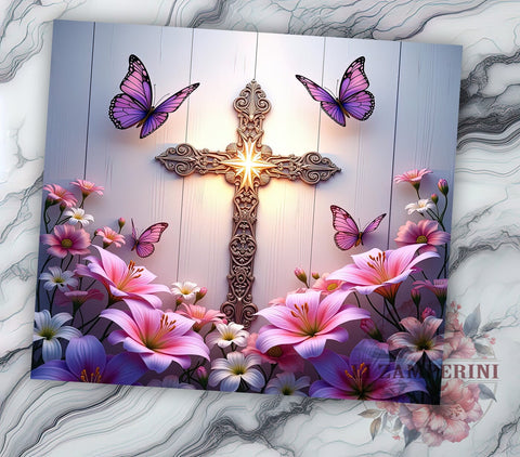 Floral Cross Tumbler, Christian Sublimation Wrap, 20oz Faith Drinkware, Religious Tumbler Design, Inspirational Cross Art, Bible Verse Tumbler, Digital Download Sublimation Li Zamperini 