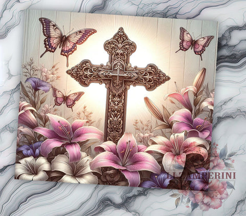 Floral Cross Tumbler, Christian Sublimation Wrap, 20oz Faith Drinkware, Religious Tumbler Design, Inspirational Cross Art, Bible Verse Tumbler, Digital Download Sublimation Li Zamperini 