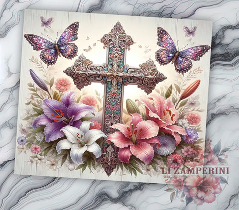 Floral Cross Tumbler, Christian Sublimation Wrap, 20oz Faith Drinkware, Religious Tumbler Design, Inspirational Cross Art, Bible Verse Tumbler, Digital Download Sublimation Li Zamperini 