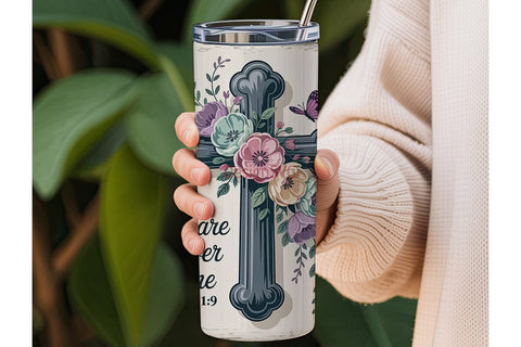 Floral Cross Tumbler Wrap PNG Sublimation DesignSVG 