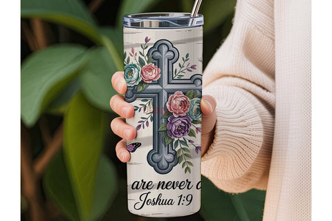 Floral Cross Tumbler Wrap PNG Sublimation DesignSVG 