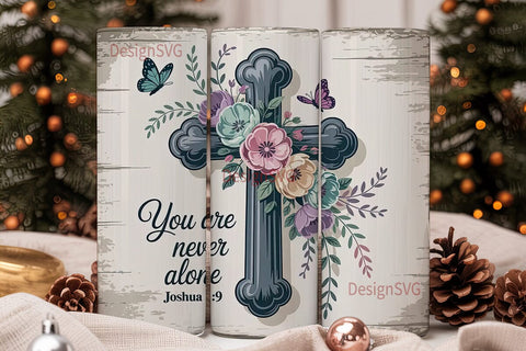 Floral Cross Tumbler Wrap PNG Sublimation DesignSVG 