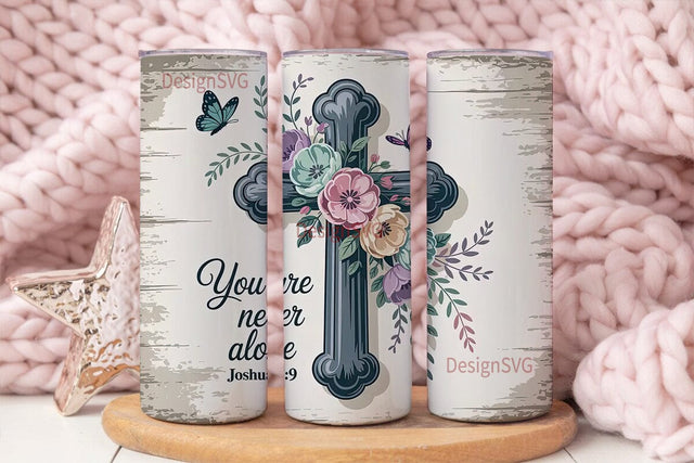 Floral Cross Tumbler Wrap PNG Sublimation DesignSVG 