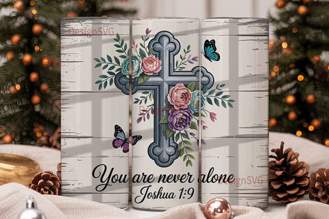 Floral Cross Tumbler Wrap PNG Sublimation DesignSVG 