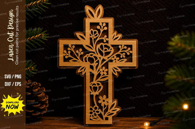 Floral Cross Wall Art Laser Cut SVG SVG Regulrcrative 