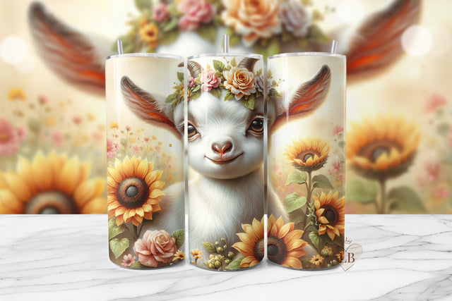Floral Crown Baby Goat Tumbler Wrap Sublimation BijouBay 