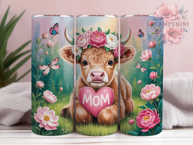 Floral Crown Highland Cow Tumbler, Butterfly Cow Tumbler, Highland Cow Wrap, Rustic Farmhouse Wrap, Whimsical Cow Wrap, Sublimation Design, Trendy Gift Idea Sublimation Li Zamperini 