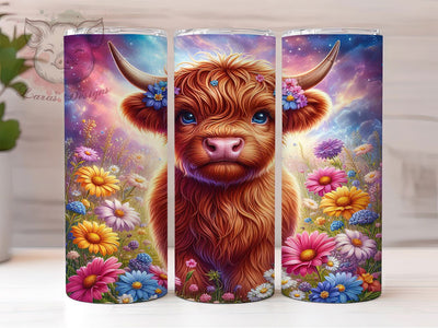 Floral Crown Highland Cow Tumbler, Highland Cow Tumbler, Rustic Cattle Wrap, Whimsical Cow Wrap, Country Farm Animal Wrap, Sublimation Design, Trendy Gift Idea Sublimation Lara' s Designs 