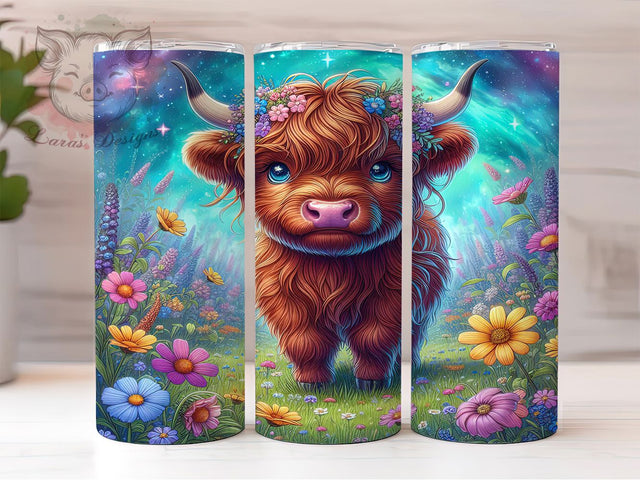 Floral Crown Highland Cow Tumbler, Highland Cow Tumbler, Rustic Cattle Wrap, Whimsical Cow Wrap, Country Farm Animal Wrap, Sublimation Design, Trendy Gift Idea Sublimation Lara' s Designs 