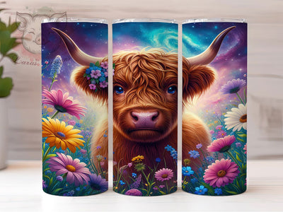 Floral Crown Highland Cow Tumbler, Highland Cow Tumbler, Rustic Cattle Wrap, Whimsical Cow Wrap, Country Farm Animal Wrap, Sublimation Design, Trendy Gift Idea Sublimation Lara' s Designs 