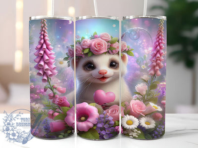 Floral Cute Ferret Tumbler, Cute Ferret, Floral Wrap, Sublimation Art, 20oz Tumbler, Playful Design, Nature Theme Sublimation ToriDesigns 