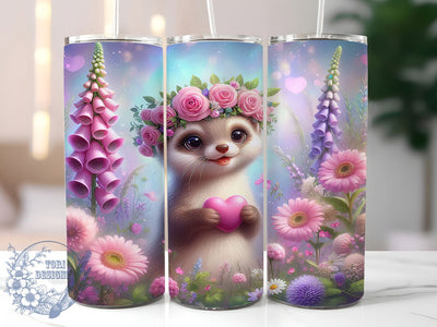 Floral Cute Ferret Tumbler, Cute Ferret, Floral Wrap, Sublimation Art, 20oz Tumbler, Playful Design, Nature Theme Sublimation ToriDesigns 
