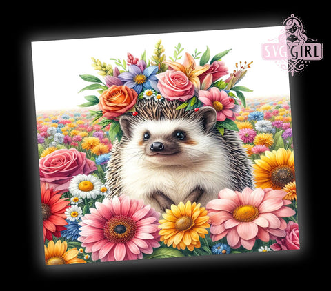 Floral Cute Hedgehog 20oz Tumbler Wrap Sublimation Design, Straight Tapered Tumbler Wrap, Hedgehog Tumbler Png, Instant Digital Download Sublimation SvggirlplusArt 