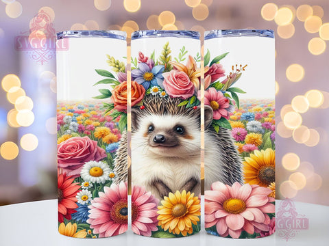 Floral Cute Hedgehog 20oz Tumbler Wrap Sublimation Design, Straight Tapered Tumbler Wrap, Hedgehog Tumbler Png, Instant Digital Download Sublimation SvggirlplusArt 