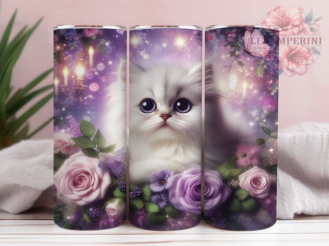 Floral Cute Kitten Tumbler, Floral Cat Design, Kitty With Flowers, Cute Cat Art, Floral Aesthetic, 20oz Tumbler, Sublimation Design Sublimation Li Zamperini 