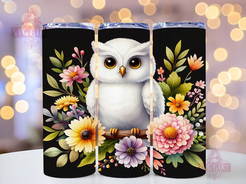 Floral Cute Owl 20oz Tumbler Wrap Sublimation Design, Straight Tapered Tumbler Wrap, Owl Tumbler Png, Instant Digital Download Sublimation SvggirlplusArt 