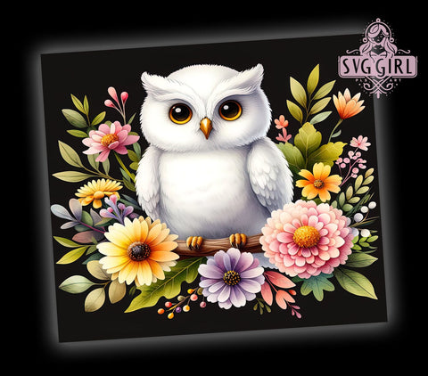 Floral Cute Owl 20oz Tumbler Wrap Sublimation Design, Straight Tapered Tumbler Wrap, Owl Tumbler Png, Instant Digital Download Sublimation SvggirlplusArt 