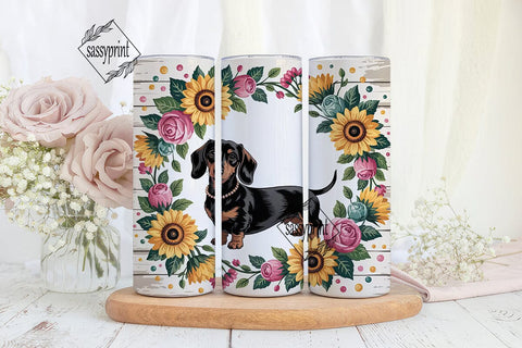 Floral Dachshund 20oz Tumbler Wrap Sublimation sassyprint 