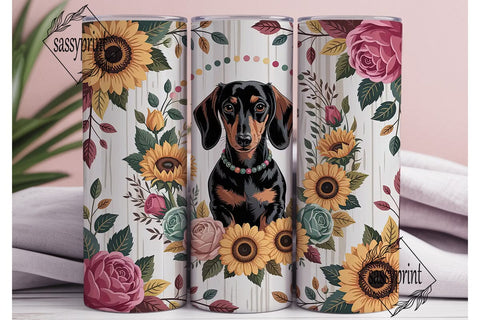 Floral Dachshund 20oz Tumbler Wrap Sublimation sassyprint 