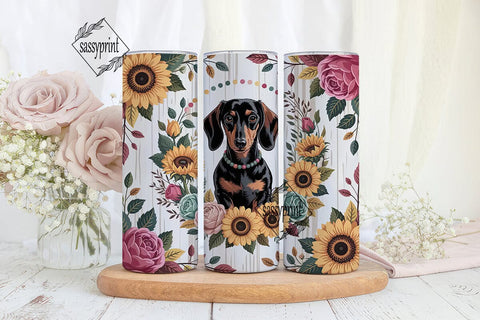 Floral Dachshund 20oz Tumbler Wrap Sublimation sassyprint 