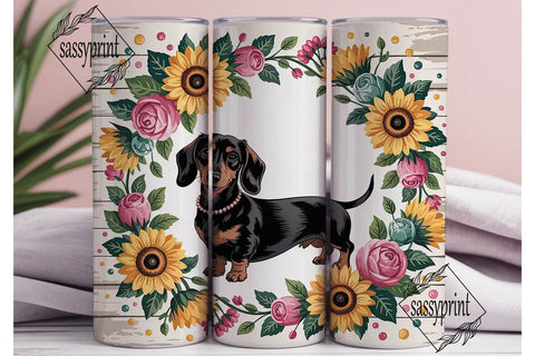 Floral Dachshund 20oz Tumbler Wrap Sublimation sassyprint 