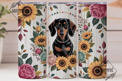 Floral Dachshund 20oz Tumbler Wrap Sublimation sassyprint 