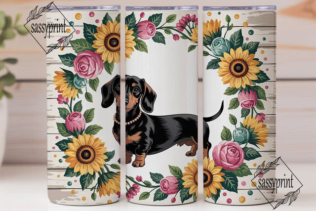 Floral Dachshund 20oz Tumbler Wrap Sublimation sassyprint 