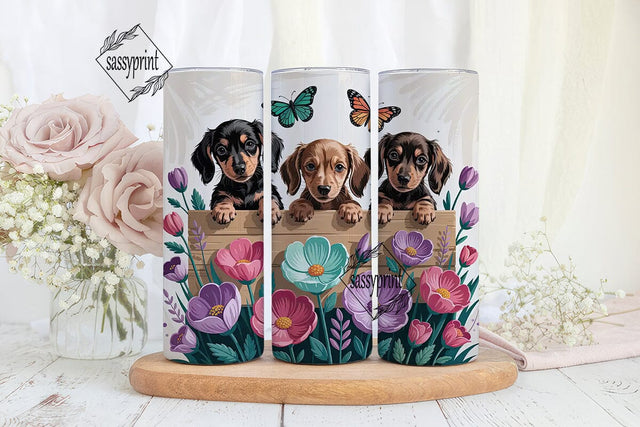 Floral Dachshund Puppies 20oz Tumbler Sublimation sassyprint 