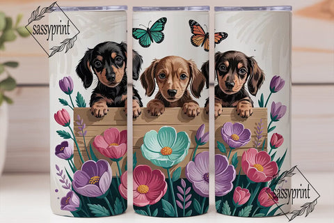 Floral Dachshund Puppies 20oz Tumbler Sublimation sassyprint 