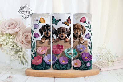 Floral Dachshund Puppies 20oz Tumbler Sublimation sassyprint 