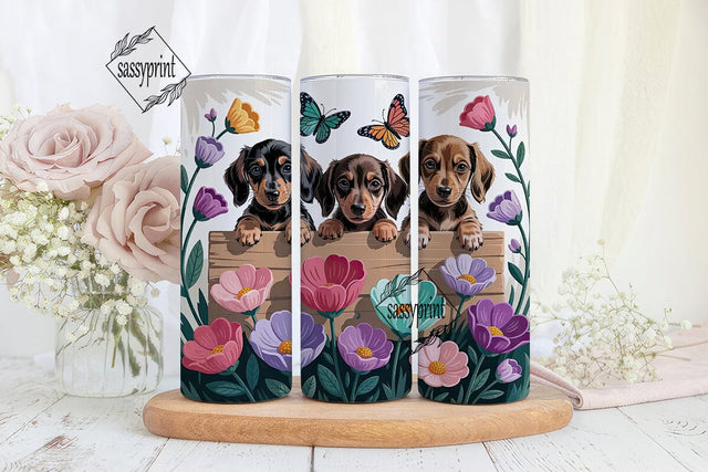 Floral Dachshund Puppies 20oz Tumbler Sublimation sassyprint 