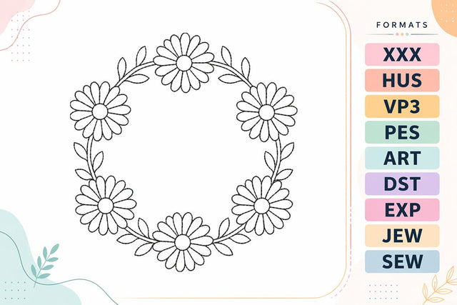 Floral Daisy Frame Embroidery Design | Flower Wreath Border Embroidery/Applique DESIGNS sg embroidery 