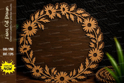Floral Daisy Wreath Laser Cut Svg Design SVG Regulrcrative 