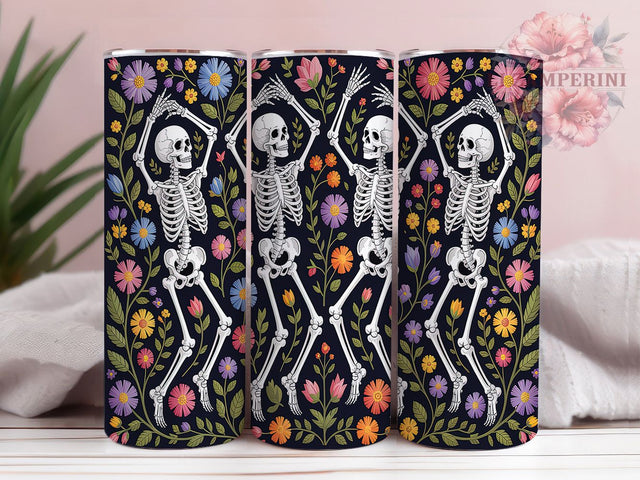 Floral Dancing Skeleton Tumbler, Dancing Skeleton Wrap, 20oz Tumbler Sublimation, Boho Skeleton Design, Flower Skull Cup, Artistic Skeleton Tumbler, Spring Gothic Gift Sublimation Li Zamperini 
