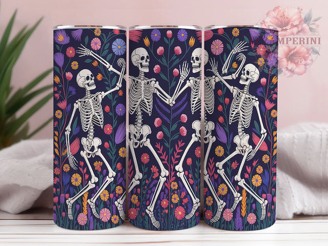 Floral Dancing Skeleton Tumbler, Dancing Skeleton Wrap, 20oz Tumbler Sublimation, Boho Skeleton Design, Flower Skull Cup, Artistic Skeleton Tumbler, Spring Gothic Gift Sublimation Li Zamperini 
