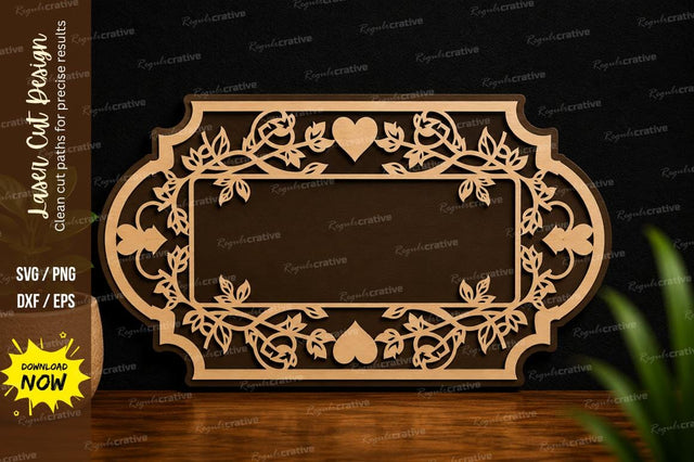 Floral Decorative Nameplate SVG Laser Cut Svg Design SVG Regulrcrative 