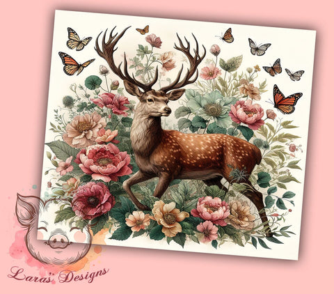 Floral Deer 20oz Tumbler Png, Straight & Tapered Tumbler Png, Floral Butterfly Tumbler Png, Digital Download PNG Sublimation Lara' s Designs 