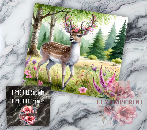 Floral Deer 20oz Tumbler Wrap PNG, Deer Tumbler Png, Straight & Tapered Tumbler Wrap, Instant Digital Download Sublimation Li Zamperini 