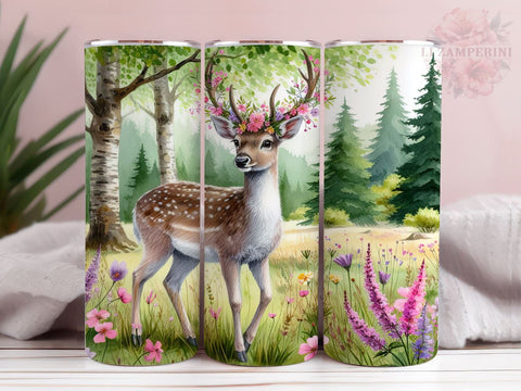 Floral Deer 20oz Tumbler Wrap PNG, Deer Tumbler Png, Straight & Tapered Tumbler Wrap, Instant Digital Download Sublimation Li Zamperini 