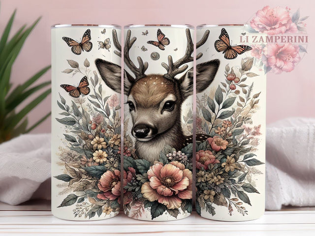 Floral Deer 20oz Tumbler Wrap PNG, Floral Fawn Tumbler Png, Straight & Tapered Tumbler Wrap, Instant Digital Download Sublimation Li Zamperini 