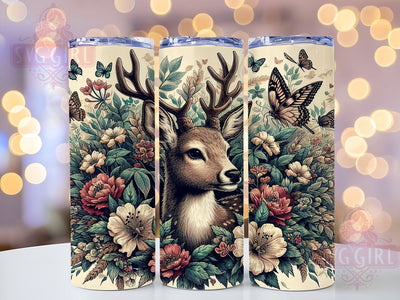 Floral Deer 20oz Tumbler Wrap Sublimation Design, Straight Tapered Tumbler Wrap, Floral Fawn Tumbler Png, Instant Digital Download Sublimation SvggirlplusArt 