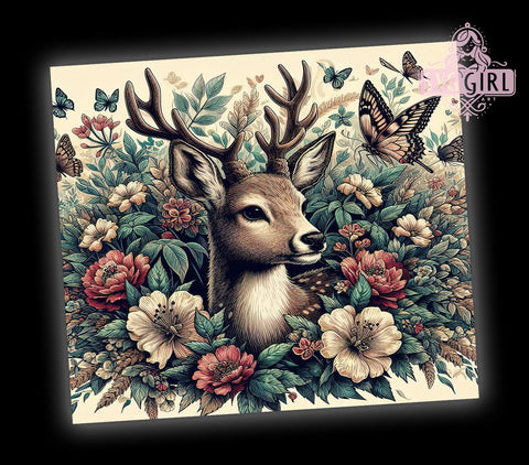 Floral Deer 20oz Tumbler Wrap Sublimation Design, Straight Tapered Tumbler Wrap, Floral Fawn Tumbler Png, Instant Digital Download Sublimation SvggirlplusArt 