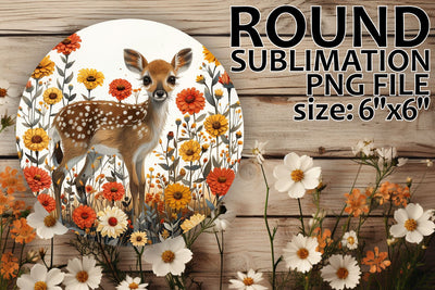 Floral Deer Car Coaster Round Design Sublimation afrosvg 