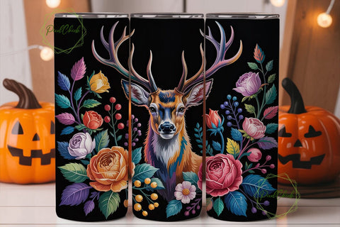 Floral Deer Head 20oz Tumbler Wrap Sublimation PixelChick 