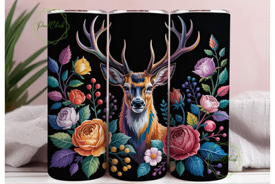Floral Deer Head 20oz Tumbler Wrap Sublimation PixelChick 