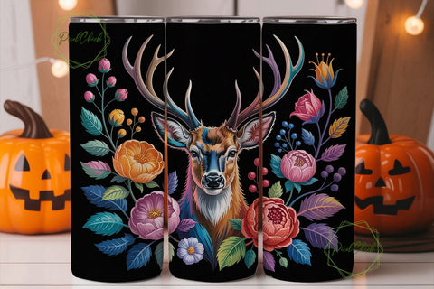 Floral Deer Head 20oz Tumbler Wrap Sublimation PixelChick 