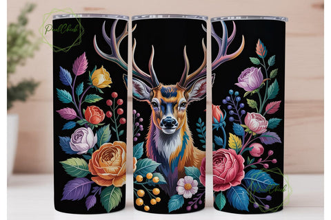Floral Deer Head 20oz Tumbler Wrap Sublimation PixelChick 
